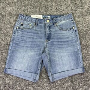 Seven7 Shorts Womens 6 Blue Relaxed Bermuda Denim Cuffed Mid Rise Stretch Summer